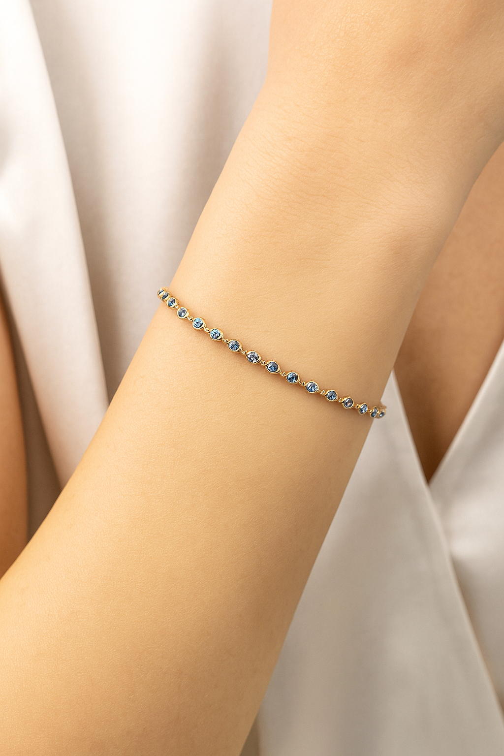 14K Natural Blue Sapphire Bezel Bracelet