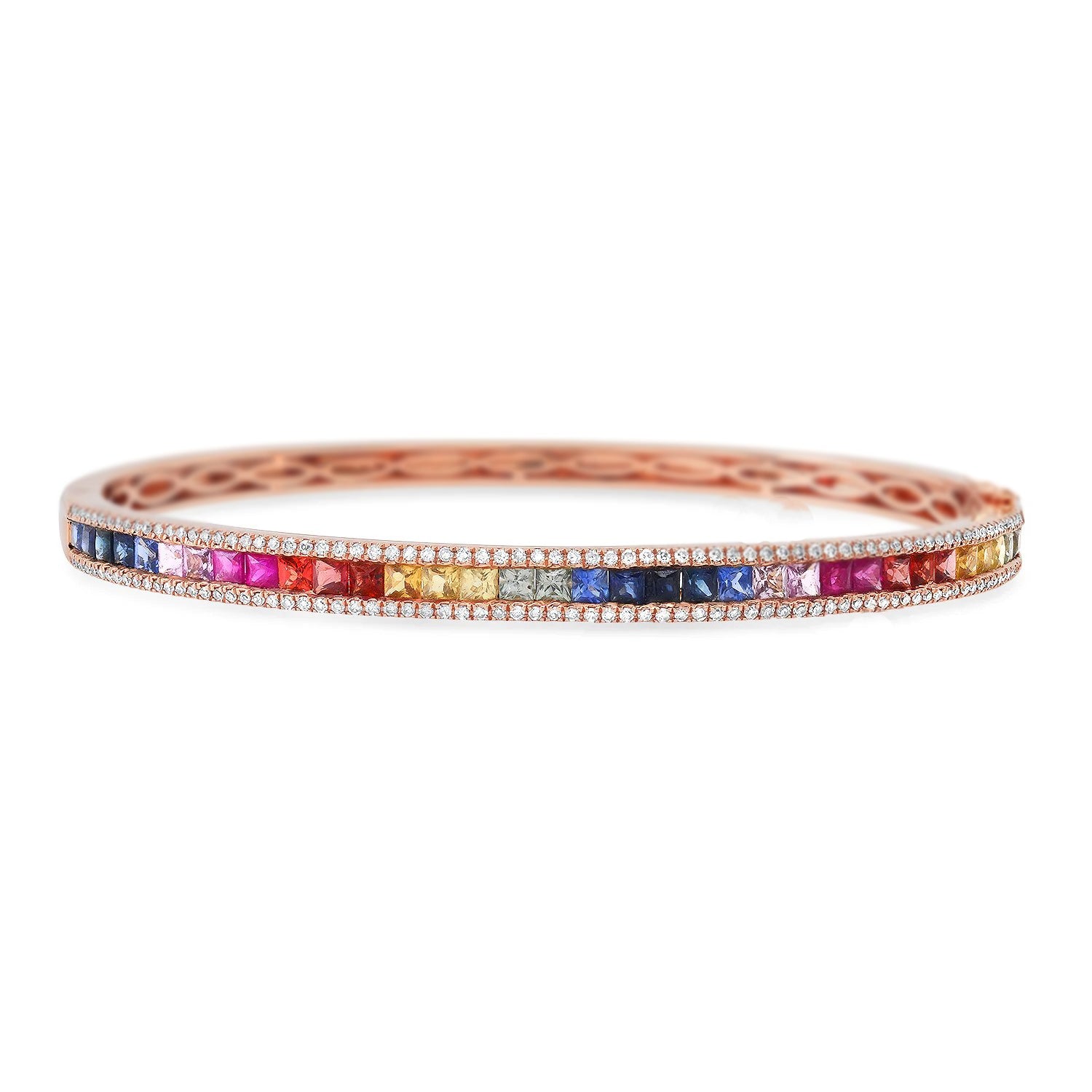 Rainbow Princess Cut Sapphire and Diamond Bangle Bracelet
