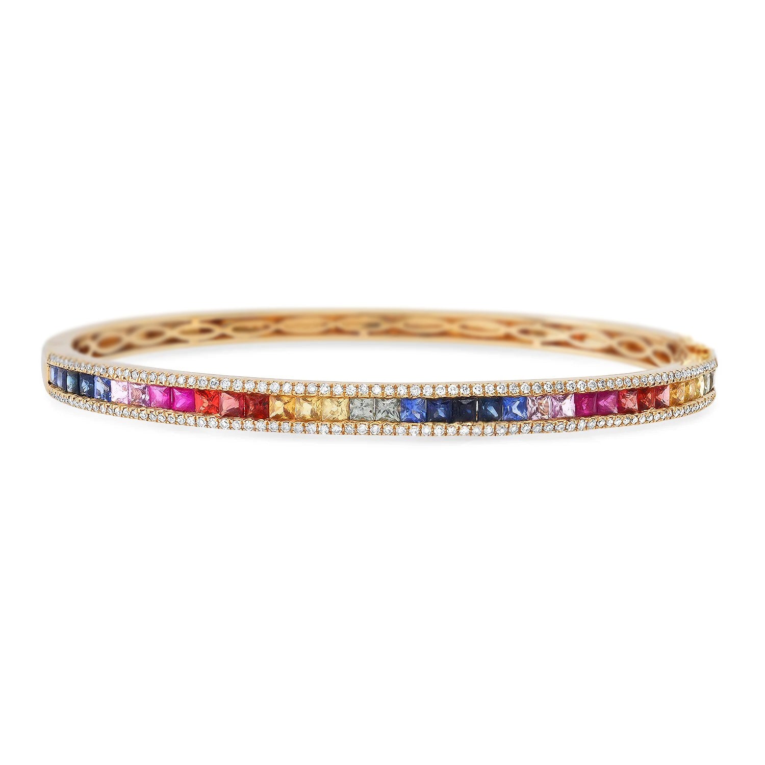 Rainbow Princess Cut Sapphire and Diamond Bangle Bracelet