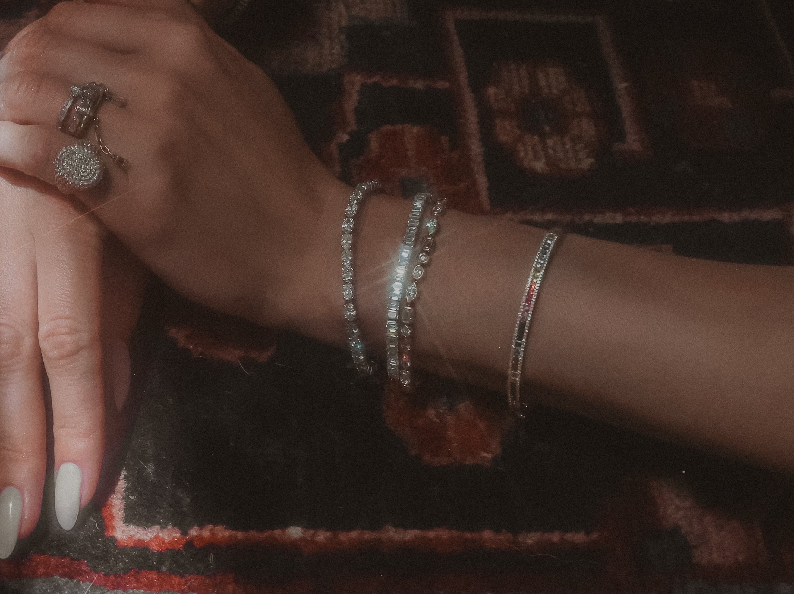 Rainbow Princess Cut Sapphire and Diamond Bangle Bracelet