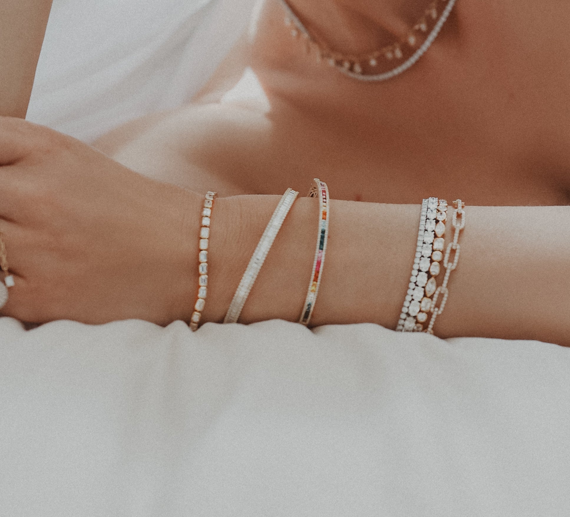 Rainbow Princess Cut Sapphire and Diamond Bangle Bracelet
