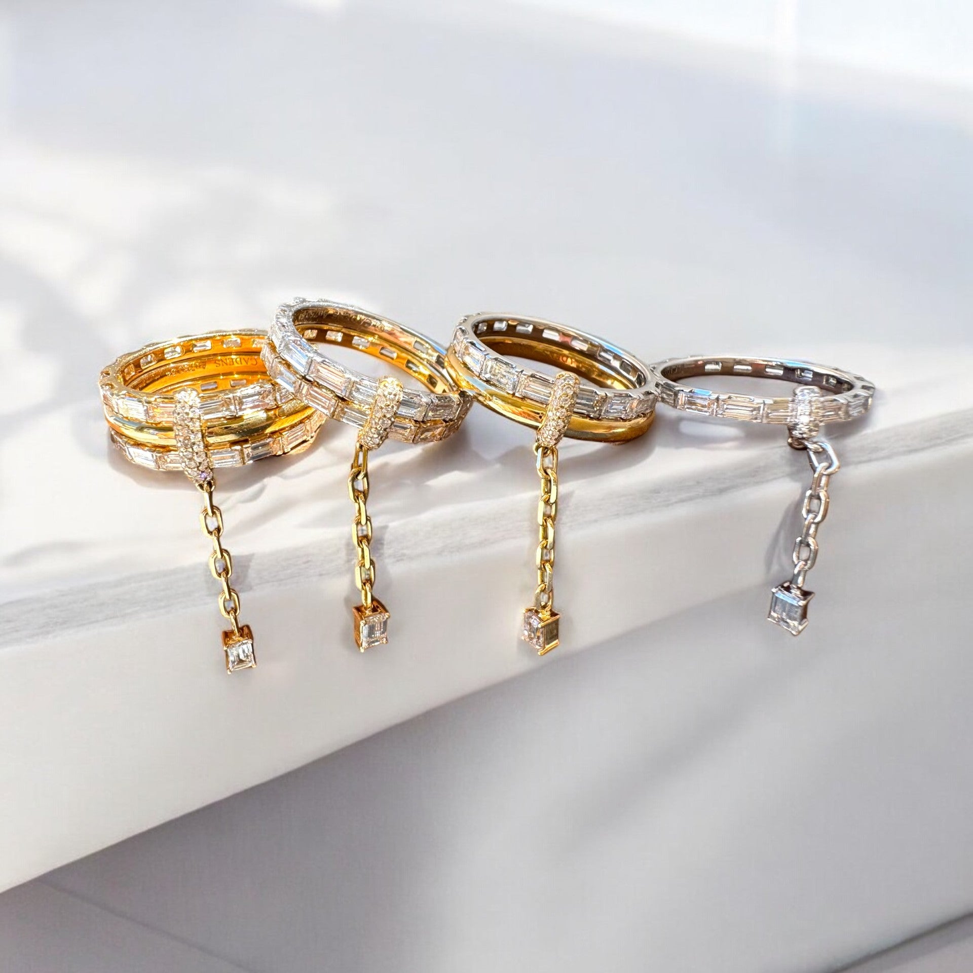 Twilight Drop Yellow Gold and White Gold Baguette Diamond Ring